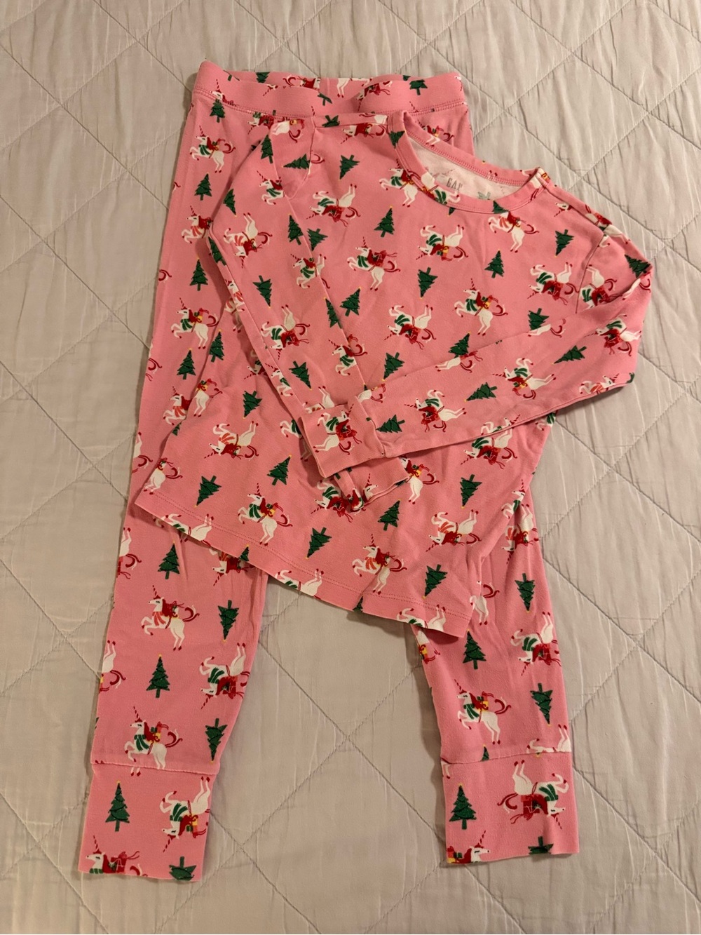 GAP Pink Unicorn & Green Tree Holiday Kids Pajama Set